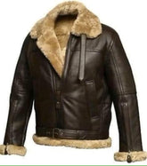 Men's Genuine Shearling RAF Aviator Brown B3 WWII Aviator Flight Pilot Bomber Genuine Lambskin Leather Jacket/WWII JACKET
